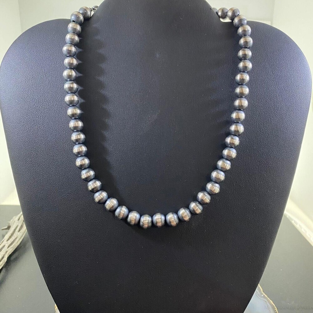 Navajo Pearl Beads 8 Mm Sterling Silver Necklace Length 16" For Women